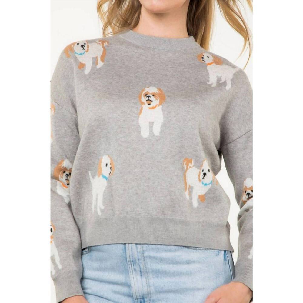 NEW THML allover dog print sweater in heather grey - Picture 5 of 5